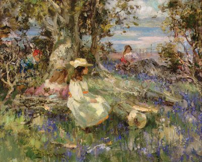 Bluebell bos aan zee, Galloway door William Stewart MacGeorge